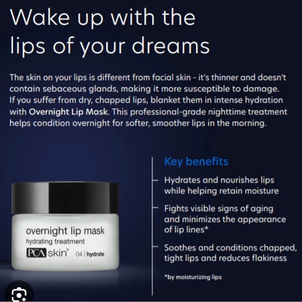 Overnight Lip Mask - Hydrating Blue Treatment PCA skin new in box 0.46 oz